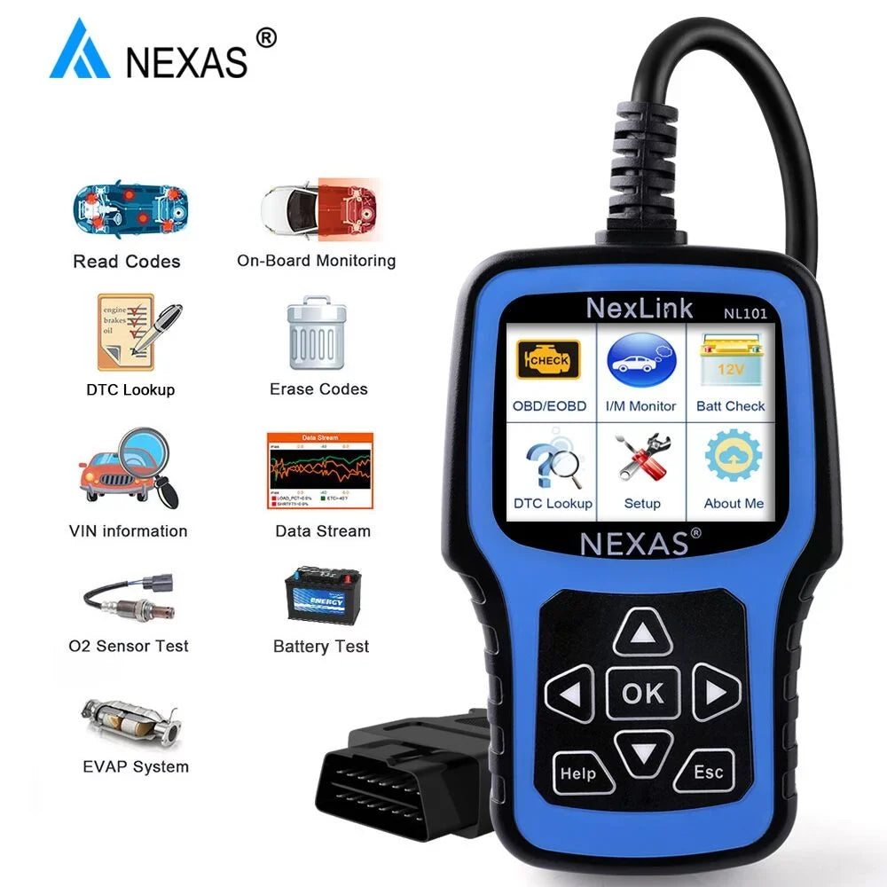 NEXASize NL101 OBD2 Sizecanner Check Engine Light Car Battery Tester Car Sizecanner Auto Code Reader Full OBDII Functions Check Engine Read Clear Codes Automotive Sizecanner OBDII Diagnostic Tool