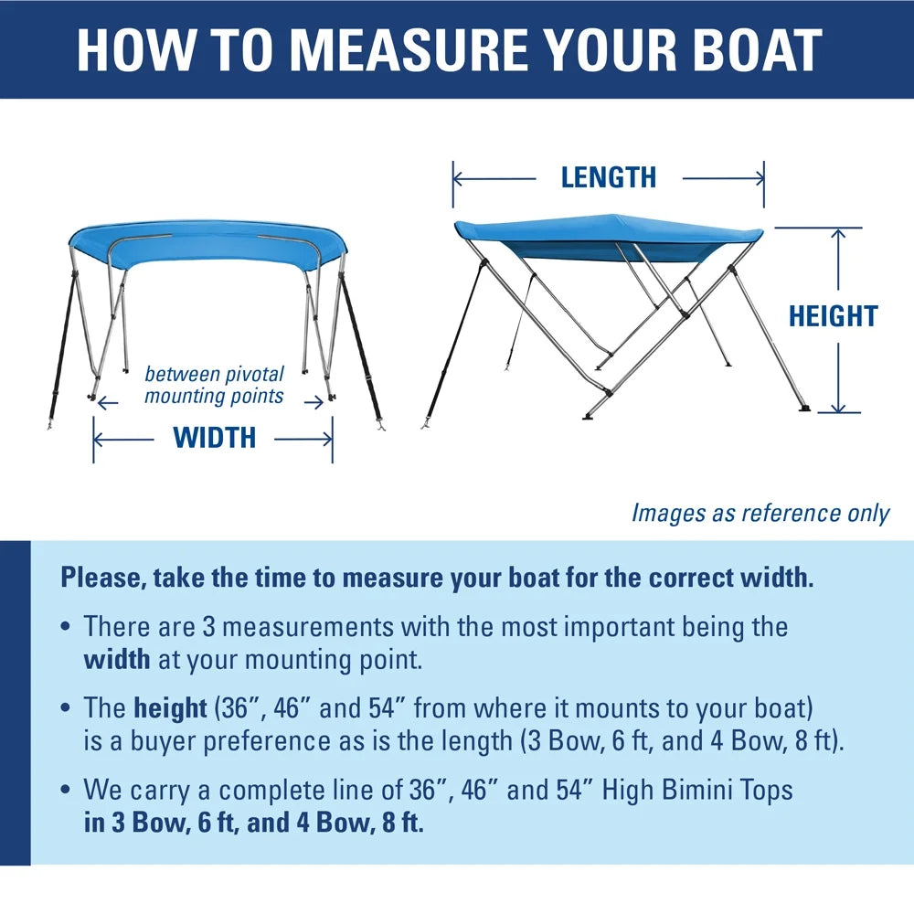 Bimini Top Boat Cover 46" High 3 Bow 6' ft. L x 73" - 78" W Sizeolution Dye BLACK