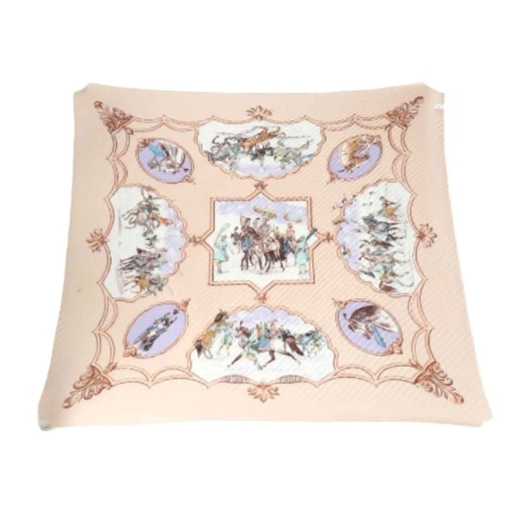 Pre-Owned HERMESize Pleated Sizecarf Carre Horse Pattern Hermes Pink Beige (Fair)