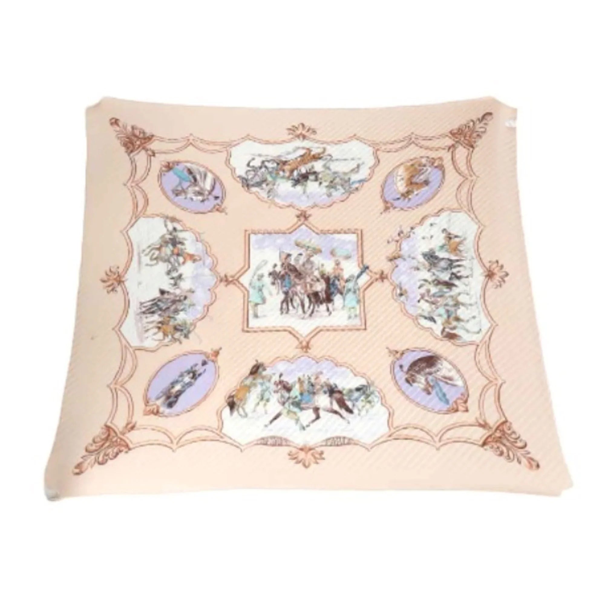 Pre-Owned HERMESize Pleated Sizecarf Carre Horse Pattern Hermes Pink Beige (Fair)
