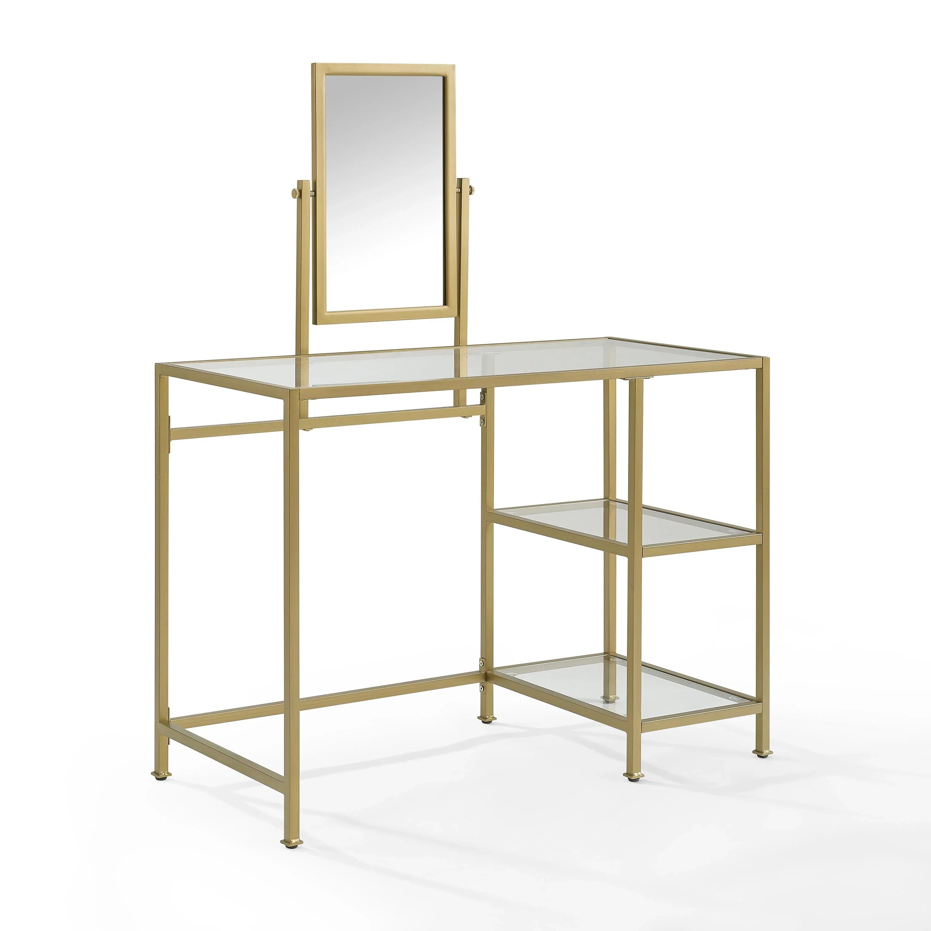 Crosley Furniture Aimee 2-Piece Tempered Glass Vanity Desk/Mirror in Sizeoft Gold