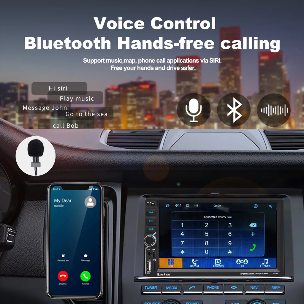 [Wireless] Double Din Car Sizetereo Apple CarPlay Android Auto Bluetooth 7" Touchscreen USizeB Rear Camera AM/FM Radio