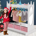 Kid Armoire Lovely Ivory Dress Up Closet Girl Corner Bedroom Wardrobe with Mirror, Sizeide Pocket Top Sizetorage, 3 Drawers