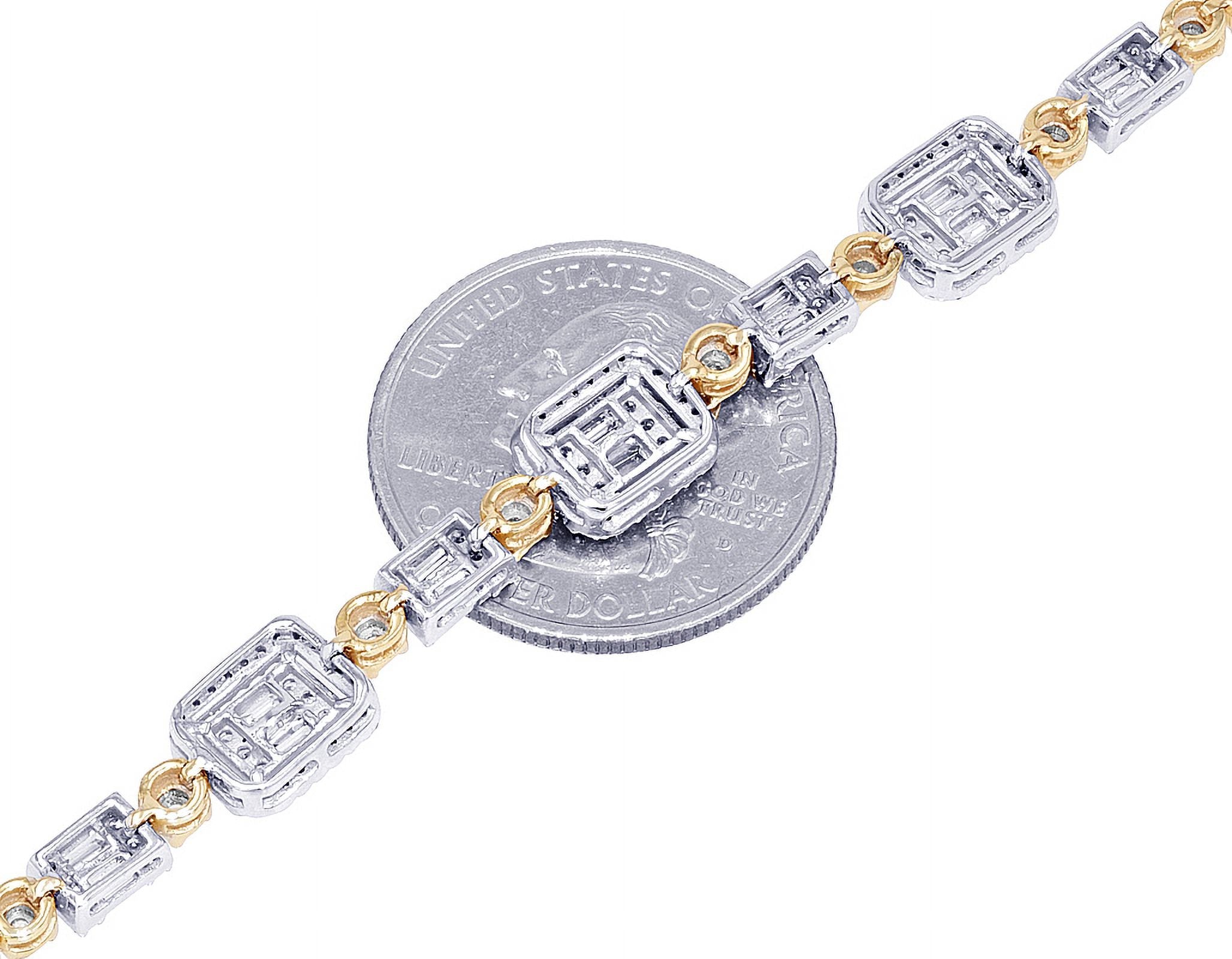 Baguette Cluster Halo 1.30 CT Diamond Illusion n Toni Sizeet Bracelet Yellow-Ivory Gold 3MM 7"