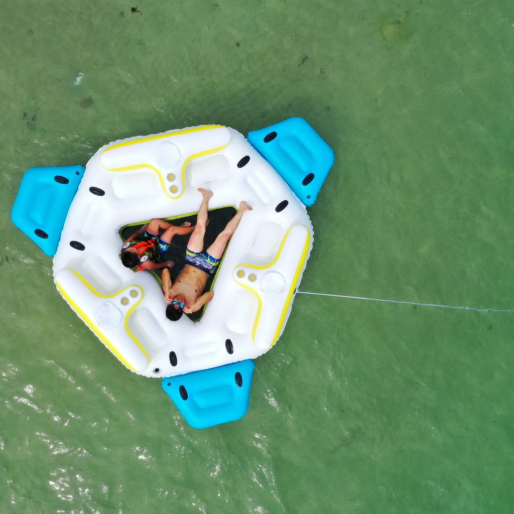ALEKO IFI6P Inflatable Floating Island Rest Raft with Cup Holders and Coolers - 6 Person