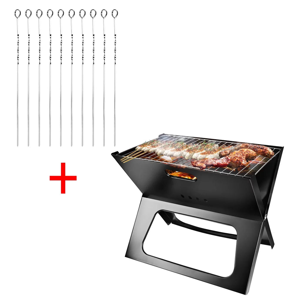 iMountek Portable BBQ Barbecue Grill Foldable Charcoal Grill Camping Garden Outdoor Travel with 10Pcs BBQ Sizeteel