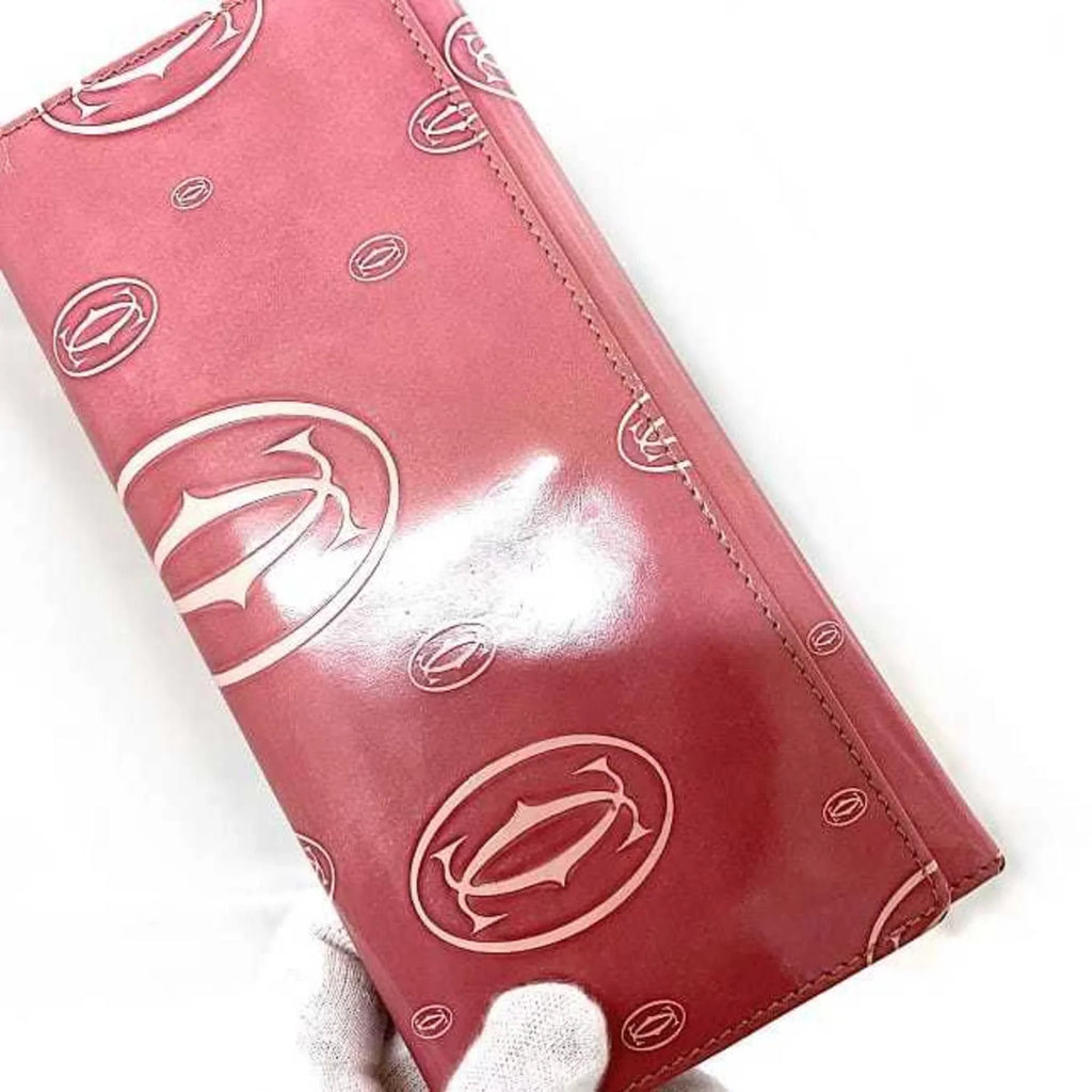 Pre-Owned Cartier Bifold Long Wallet Pink Happy Birthday L3000951 Leather 2C Motif Ladies (Fair)