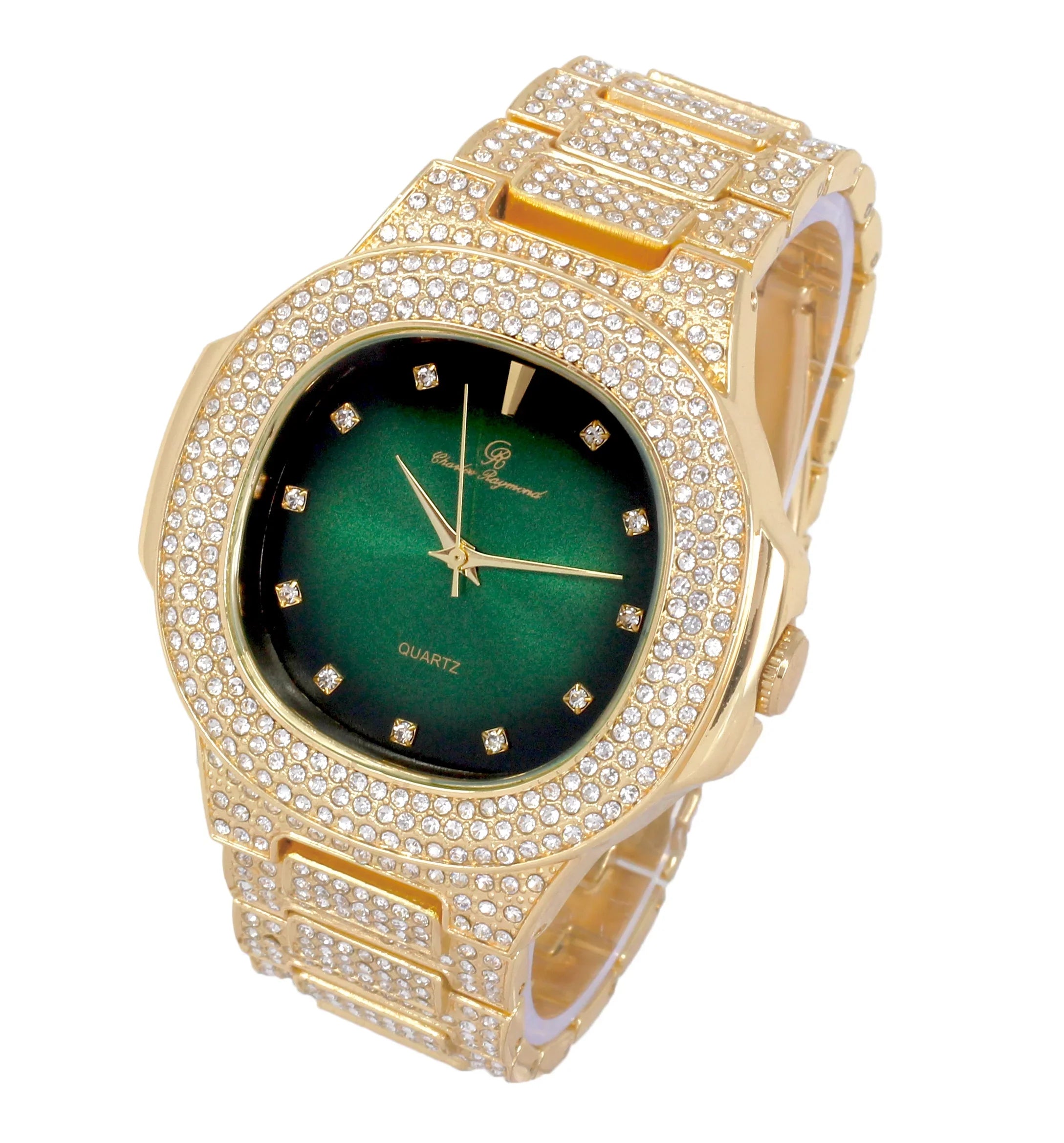 Bling-ed Out Cuban Bracelet with Oblong Iced Look Hip Hop Watch - SizeT10235 DX CB