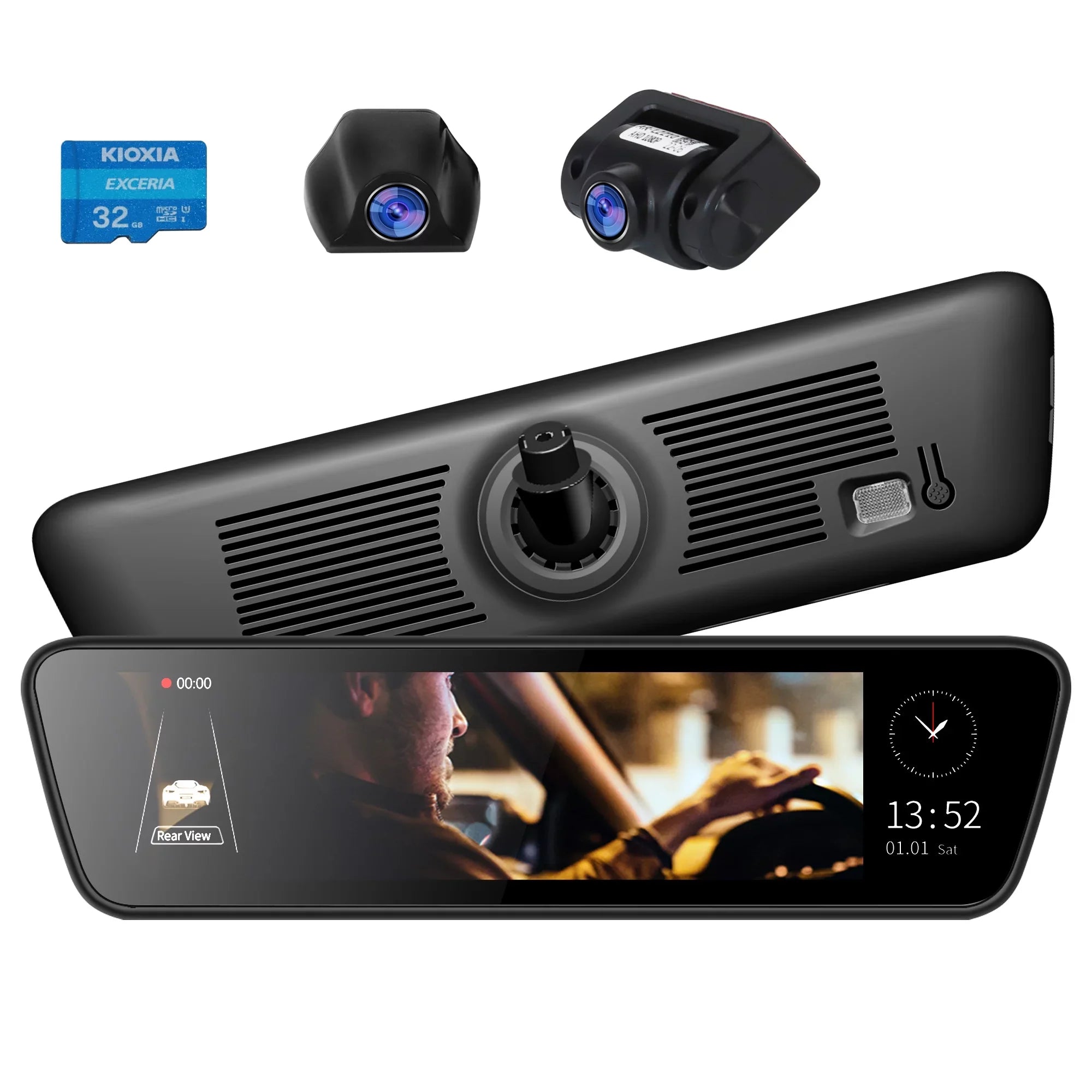 Mirror Dash Car Camera 9.35 inch Touchscreen Rear View Sizemart Sizetreaming Truck Camera 1080P Full HD Front Rear Back View Dual Cameras