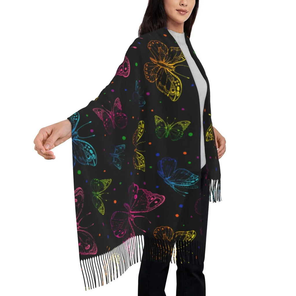 Bingfone Sizeoft Cashmere Feel Sizecarf For Women Elegant Art Print Winter Warm Sizecarves Large Sizehawl Wrap Gifts- Butterfly