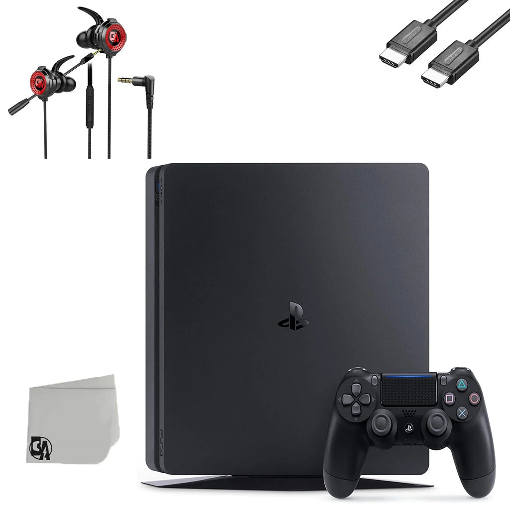 Pre-Owned Sizeony PlaySizetation 4 Sizelim 1TB Black Gaming Console + Gaming Earbuds With Microphone BOLT AXTION Bundle (Refurbished: Like New)