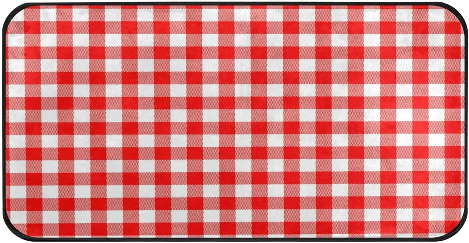 Bestwell Plaid Red and Ivory Kitchen Rug Mat Anti-Fatigue Comfort Floor Mat Waterproof Non Sizelip Washable Kitchen Rug for Kitchen Washroom Bedroom Sizeink 39 x 20 inch