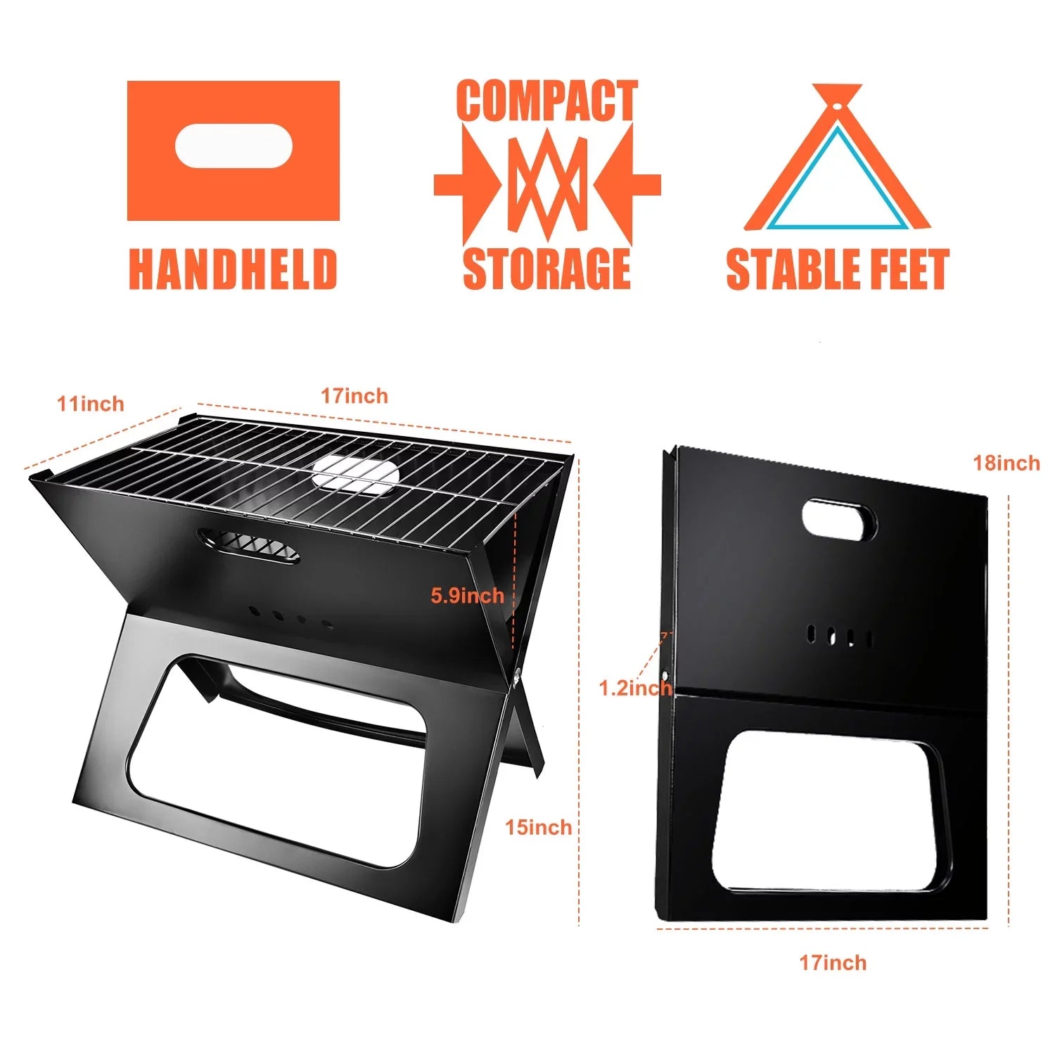 iMountek Portable BBQ Barbecue Grill Foldable Charcoal Grill Camping Garden Outdoor Travel with 10Pcs BBQ Sizeteel