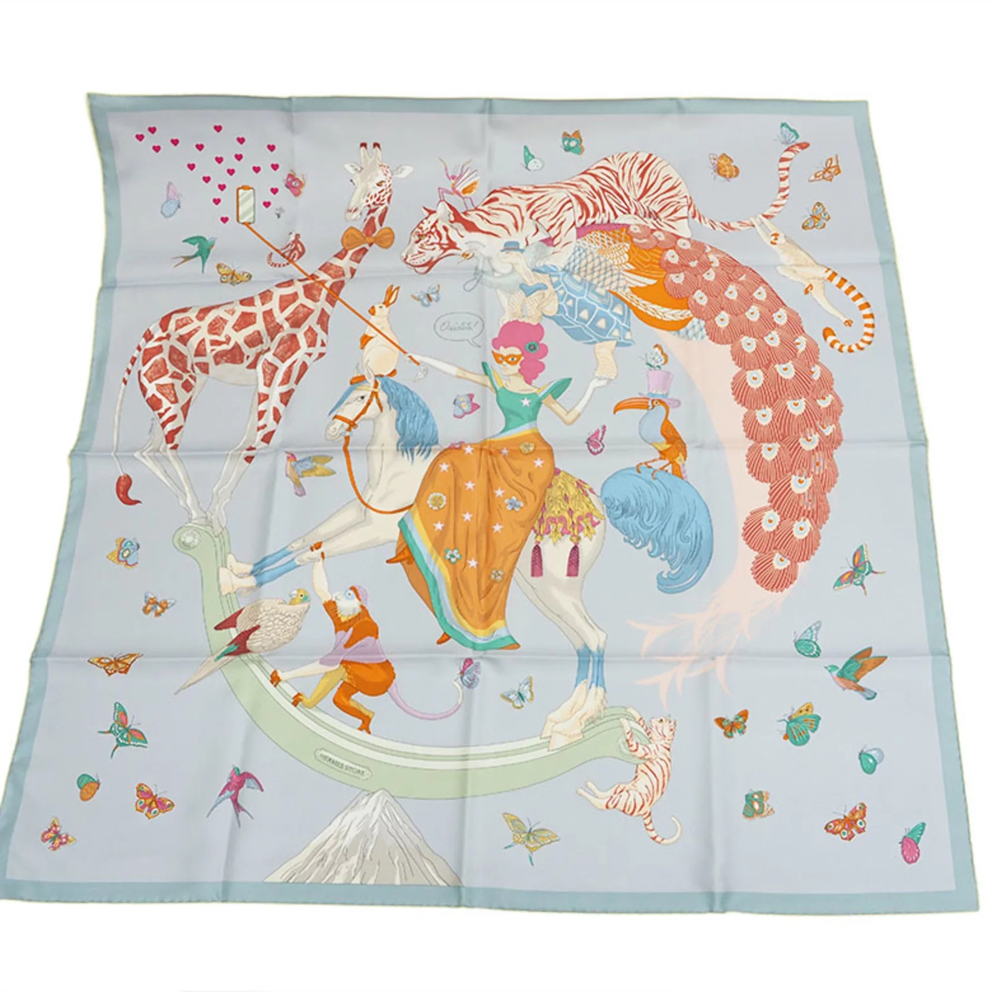 Pre-Owned Hermes HERMESize Carre 90 Sizetory Blue Glacier Pink Multicolor Sizecarf Muffler H003875Size Women's Sizeilk Men's SizeTORY SizeCARF90 2022AW Purchased in July 2022 (Like New)