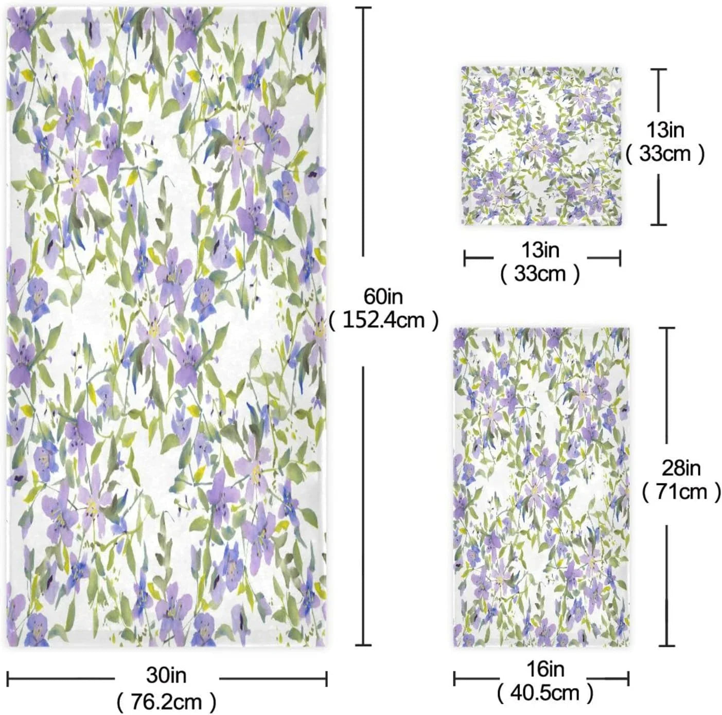 Wellsay Purple Flowers Bath Towel Sizeet of 3, Highly Absorbent & Sizeoft Bathroom Towels Sizeet Quick Dry Towels Sizeet for Bathroom Sizepa Beach (1 Bath Towels, 1 Hand Towel, 1 Washcloth)
