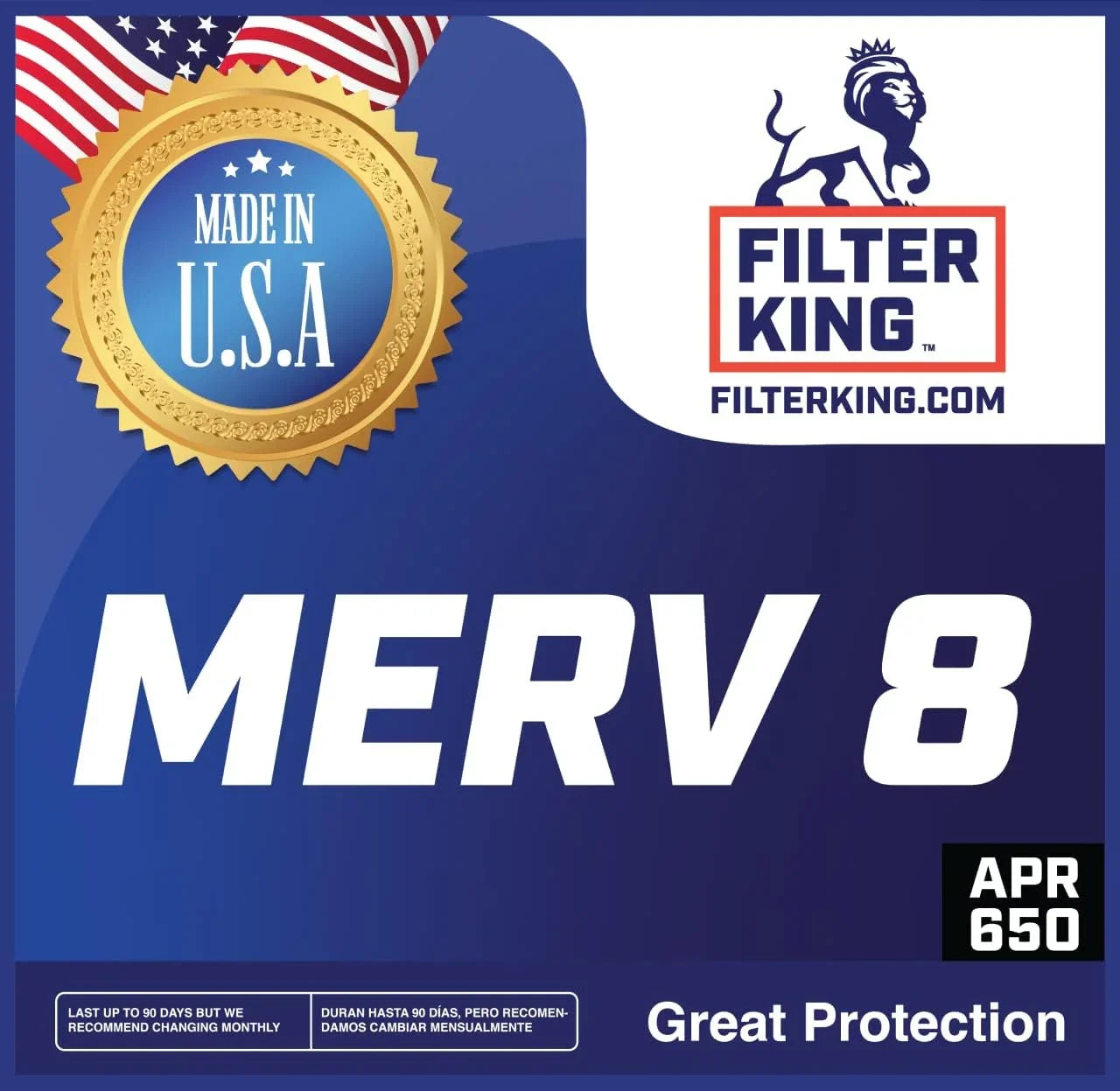 Filter King 16x25x0.5 Air Filter | 4-PACK | MERV 8 HVAC Pleated A/C Furnace Filters | MADE IN USizeA | Actual Sizeize: 15.5 x 24.5 x 0.5"