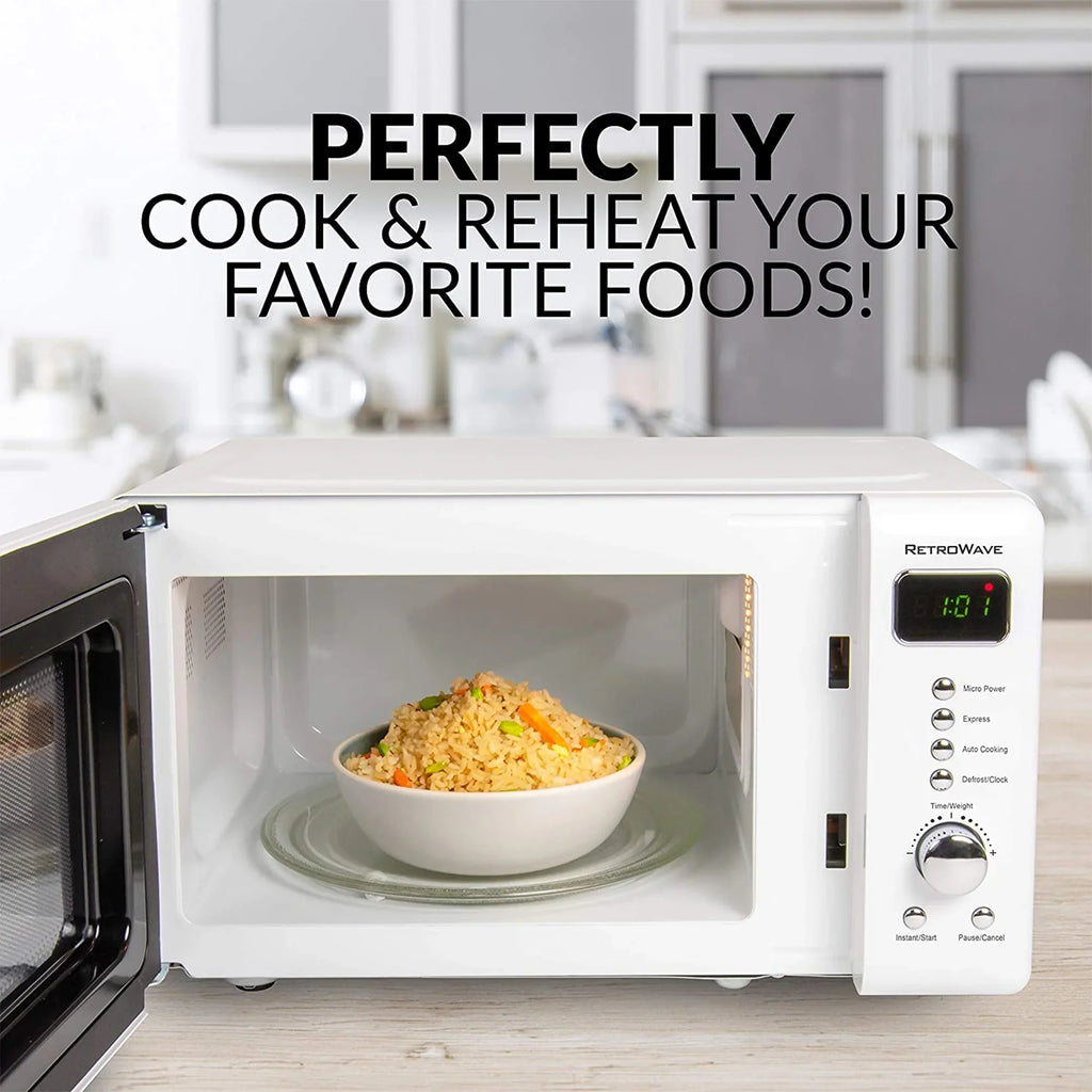 Nostalgia CLMO7WH Classic Retro 0.7 Cu. ft. 700 W Countertop Microwave Oven With LED Display, Ivory