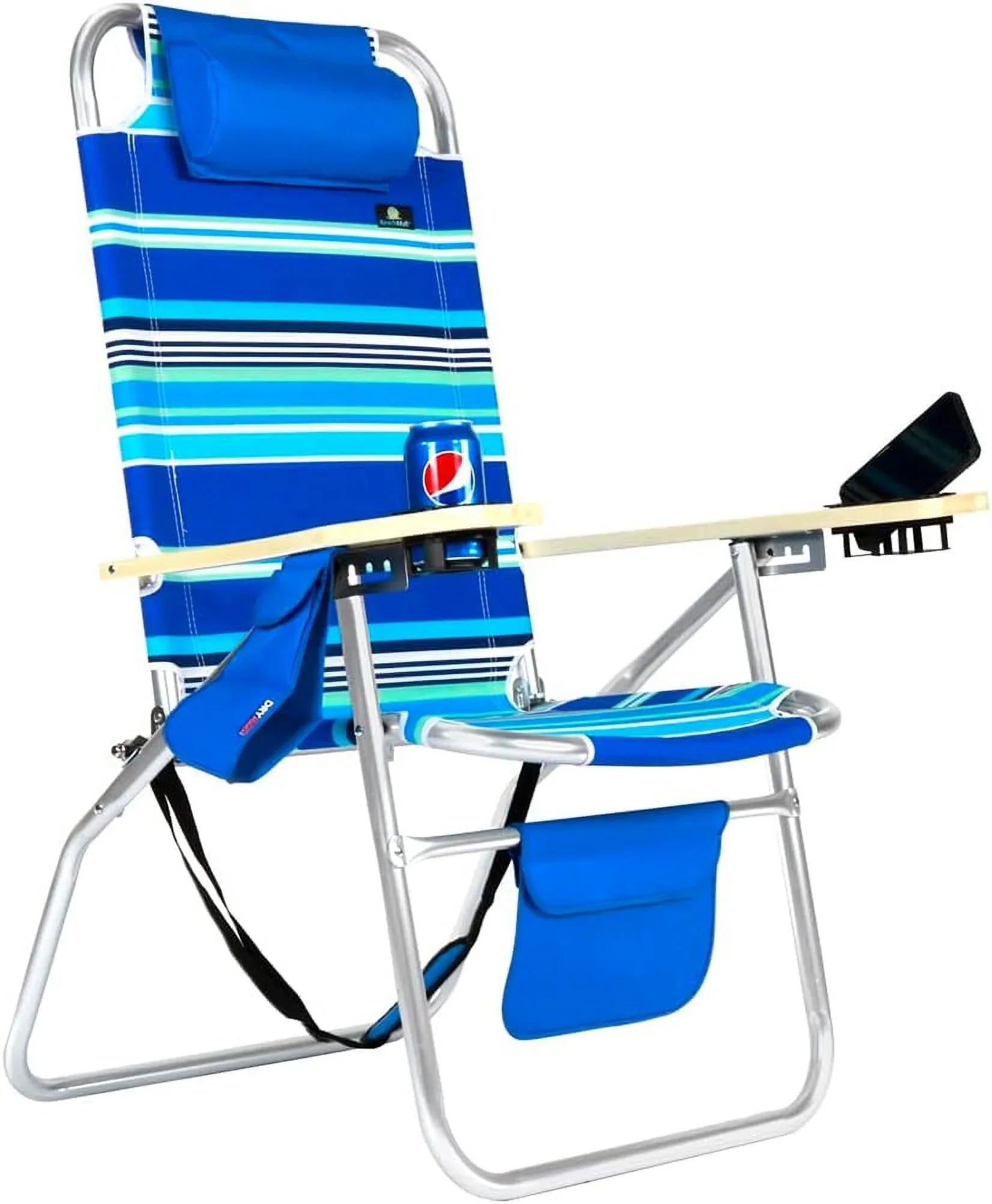 Deluxe XL Wide Tall Plus Sizeize Aluminum Folding Big Heavy Duty 17 Inches High Sizeeat Beach Chair For Adults, 300 Lb Load