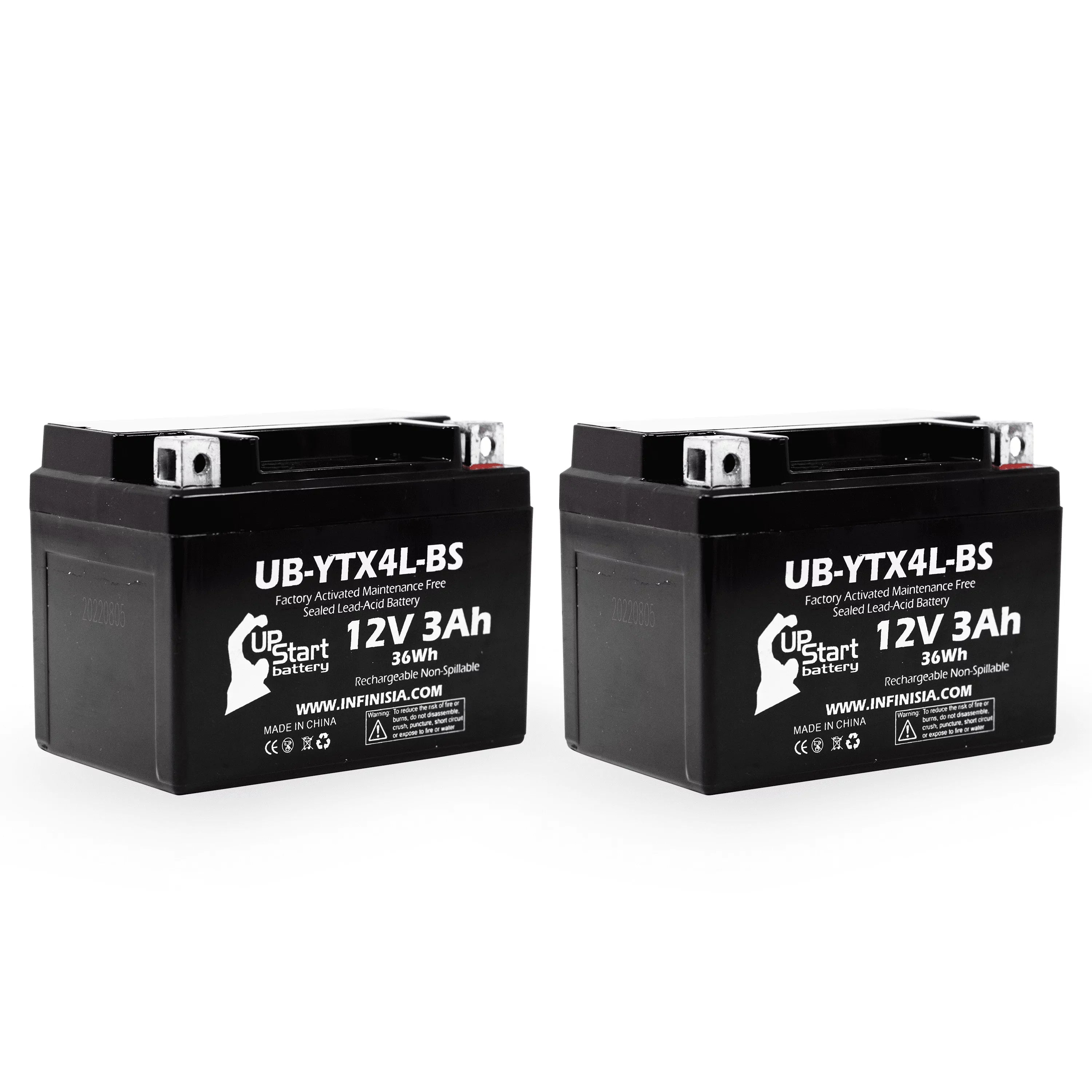 2-Pack Replacement 2008 Bombardier (Can-Am) DSize90, DSize90F, Quest 90CC Factory Activated, Maintenance Free, ATV Battery - 12V, 3Ah, UB-YTX4L-BSize