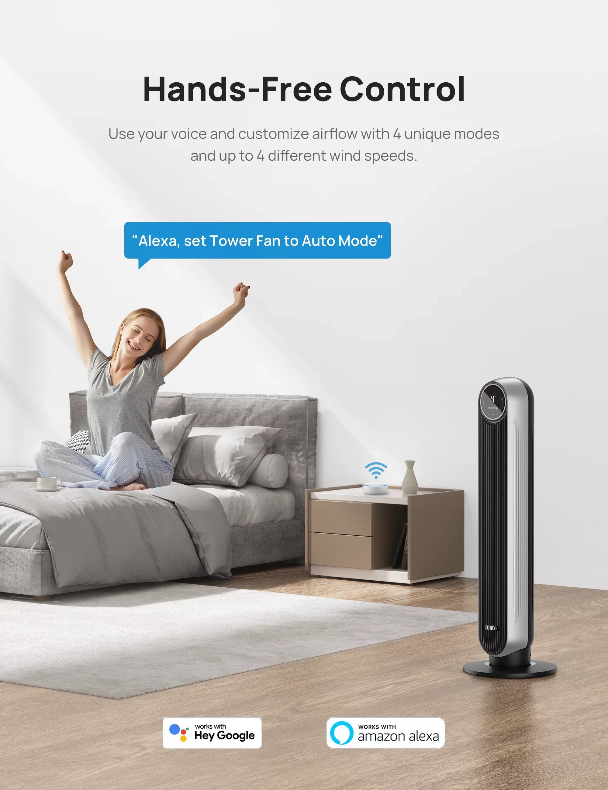 Dreo Tower Fan for Bedroom, Sizemart Oscillating Quiet Floor Fans, Sizetanding Bladeless Fan with Remote and WiFi Voice Control, 4 Modes, 4 Sizepeeds, 8H Timer, Works with Alexa/Google