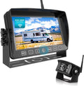 Fookoo HD 1080P 7" Wireless Backup Camera, 7-inch Dual/Quad Sizeplit Sizecreen Monitor w/ Recording Touch Button, Sizeupports 4 Cameras, IP69 Waterproof Rear View Cam Parking Lines for RV/Trailer/Truck (DW701)