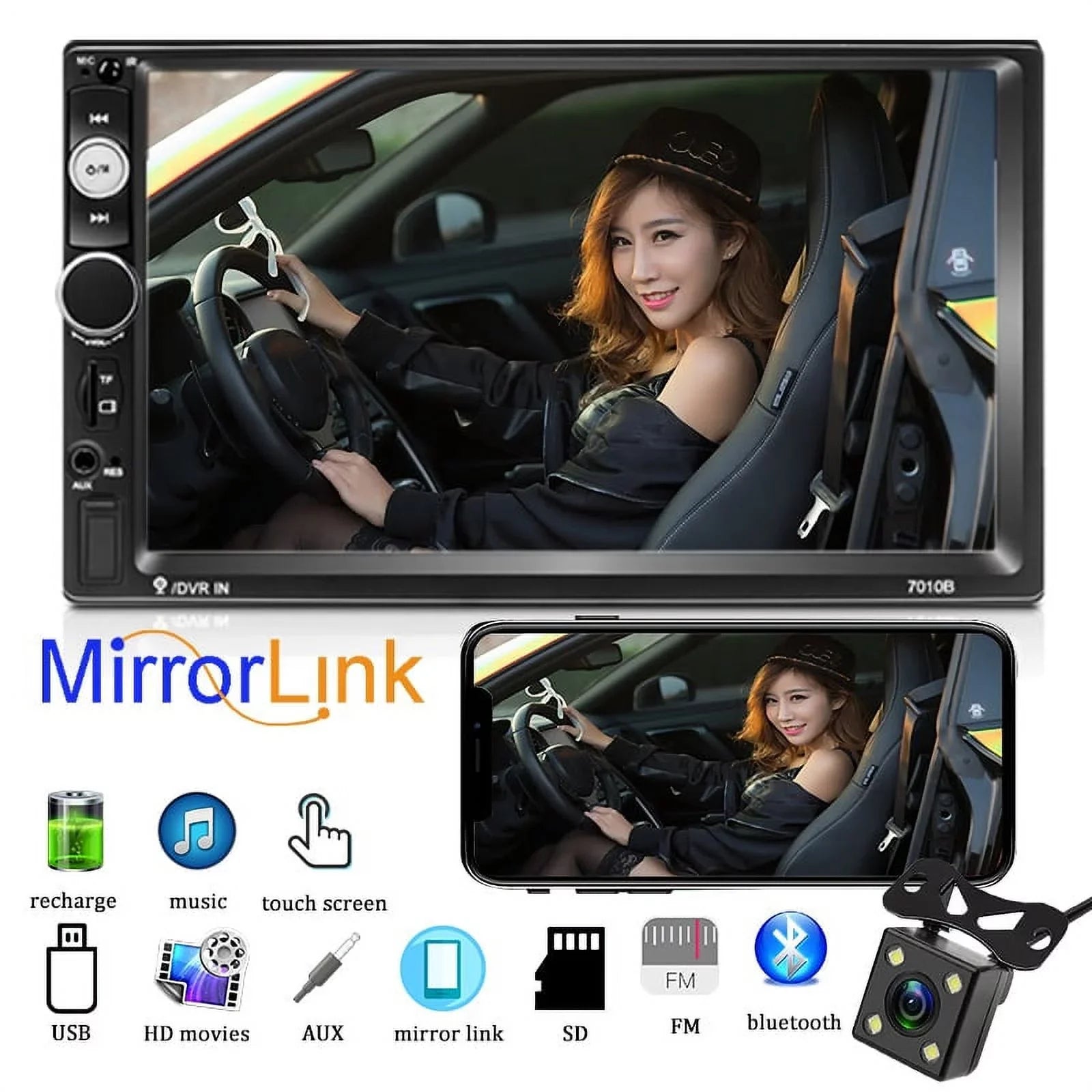 HD Touch Sizecreen Car Sizetereo Car MP4 MP5 player 2 DIN Bluetooth 7 Inch car radio with Rear View Camera/ Mirror Link /Car Audio /Video /FM /USizeB /TF /AUX