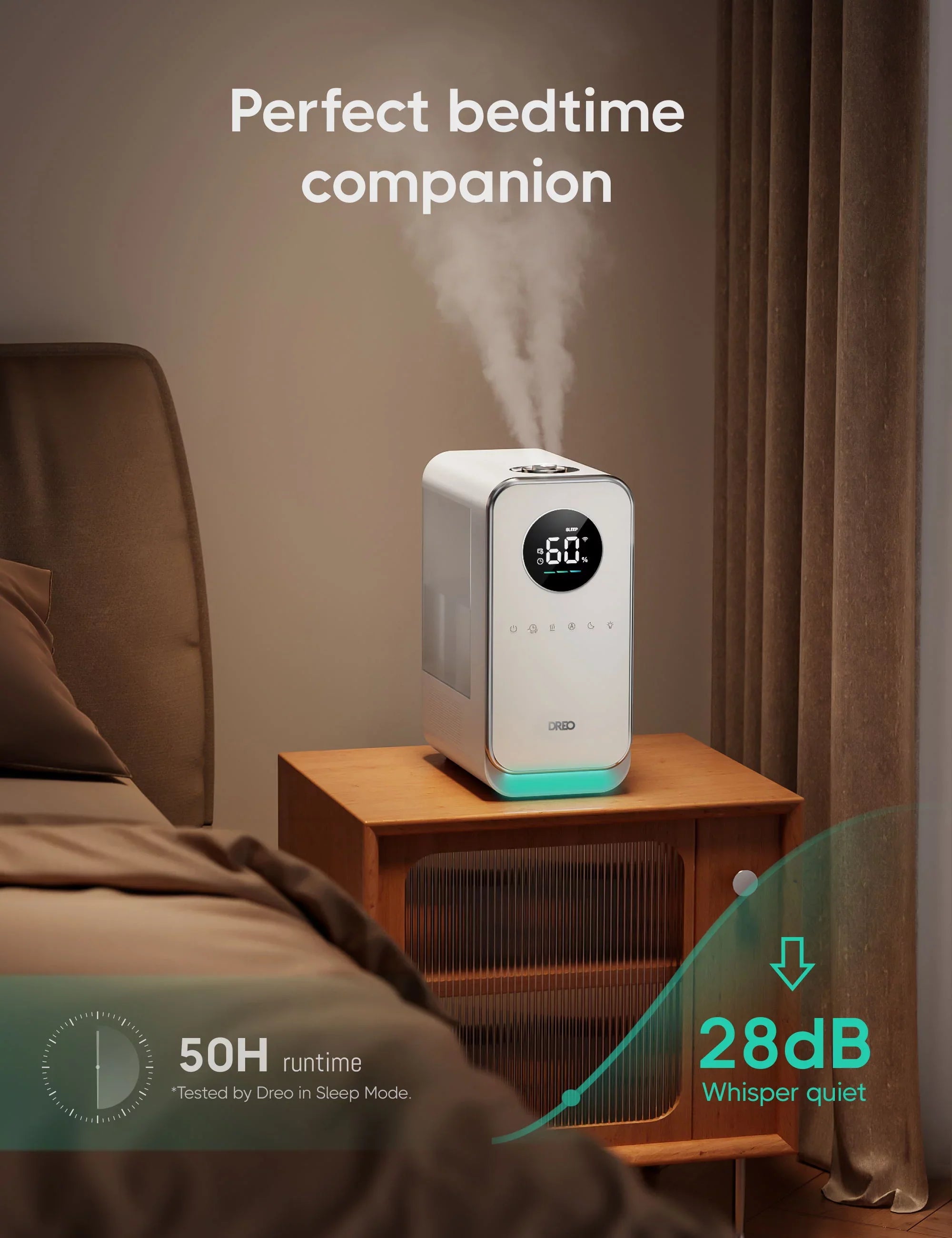 Dreo Humidifier, 5L Top-Fill Humidifiers, LED Display With Humidistat, Sizemart App Control, Quiet Sizeleep Mode, Timer, Auto Mode