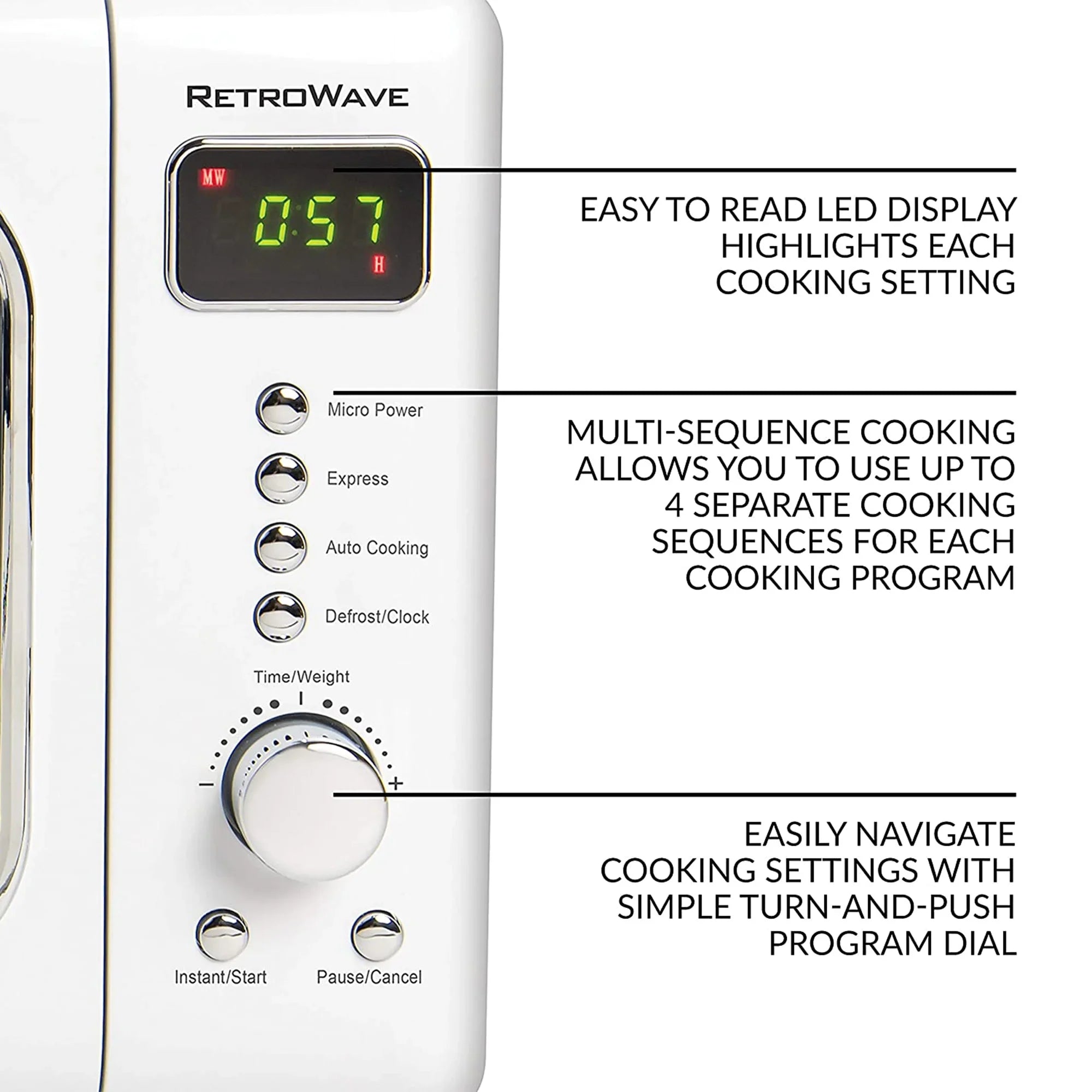 Nostalgia CLMO7WH Classic Retro 0.7 Cu. ft. 700 W Countertop Microwave Oven With LED Display, Ivory