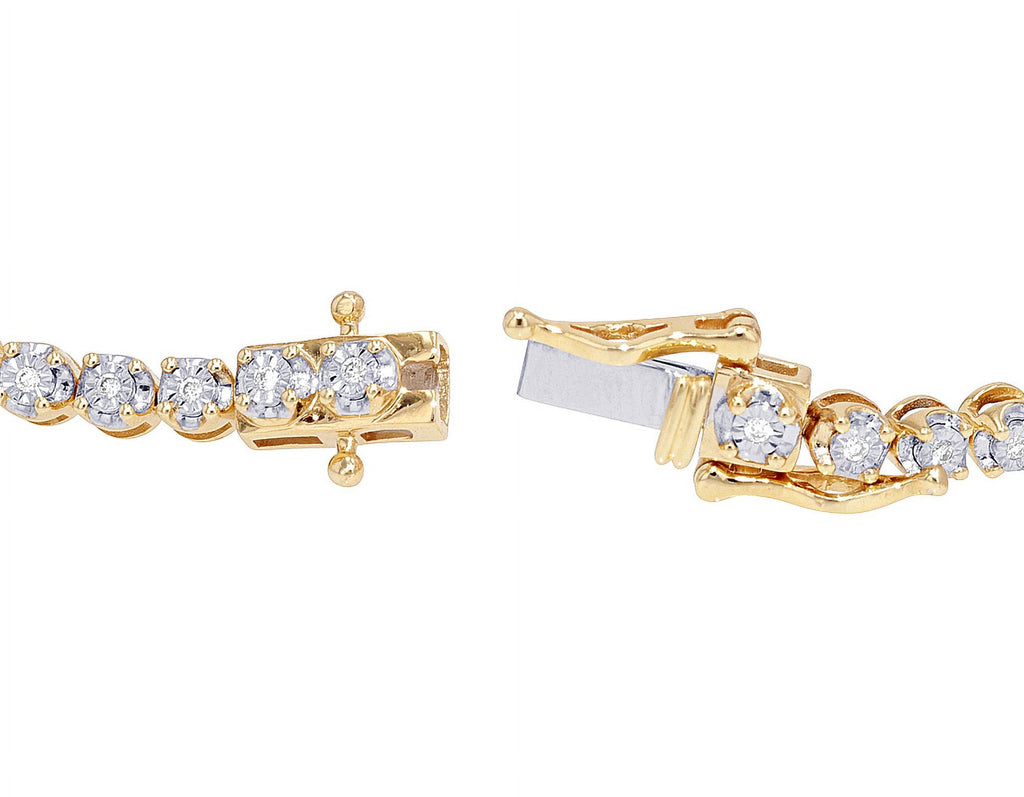 Baguette Cluster Halo 1.30 CT Diamond Illusion n Toni Sizeet Bracelet Yellow-Ivory Gold 3MM 7"