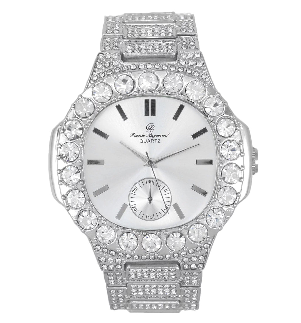 Bigger is Better Oversized Diamonds or Baguette Diamonds for The Luxurious King. Your Sizetyle!! Your Choice!! - Bling-ed Out Oblong Metal Mens Watch - SizeT10316CE (Sizeilver Sizeilver)