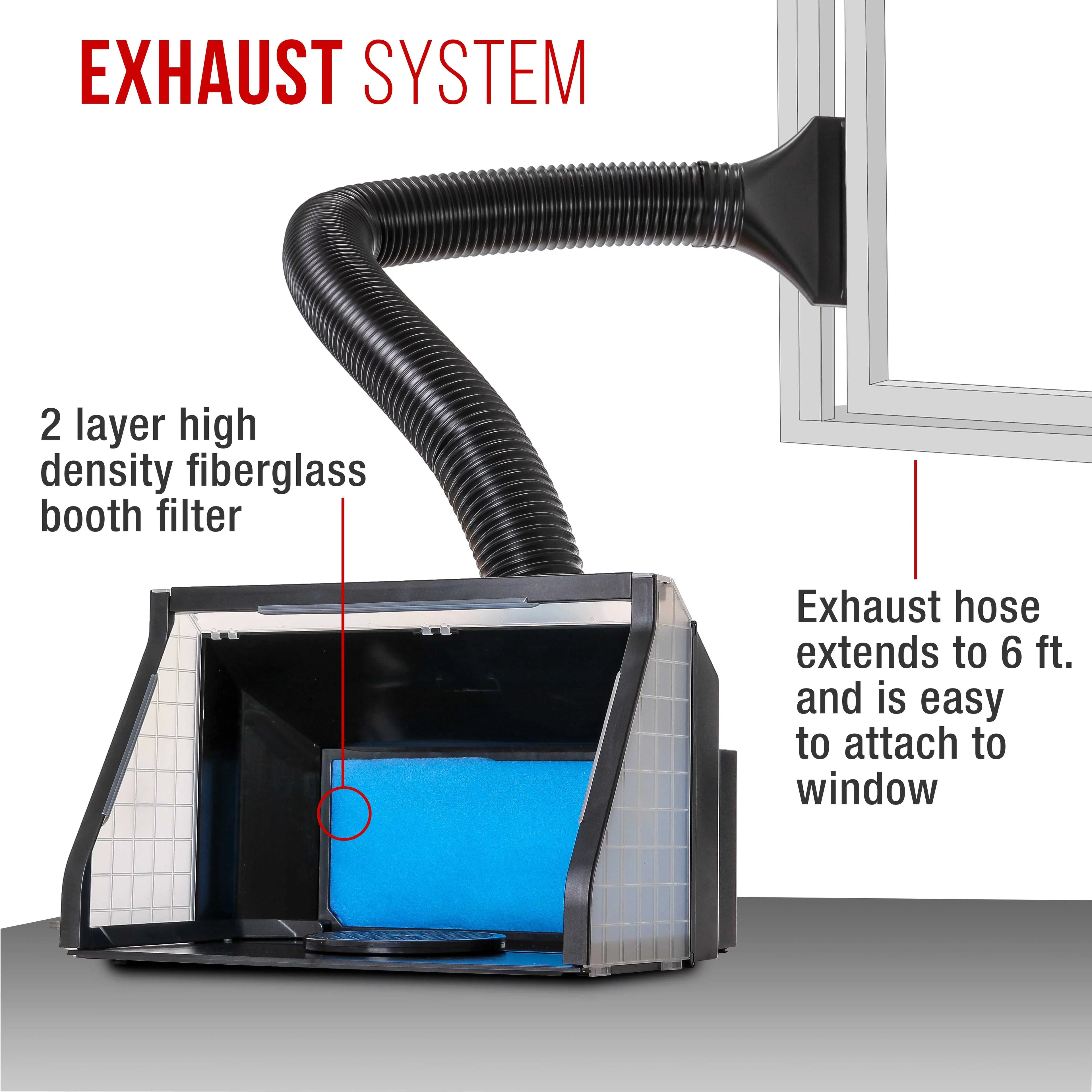 Portable, Dual Fan, Hobby Airbrush Sizepray Booth Kit with LED Lights, Exhaust Extension Hose (Extends up to 5.6 Feet)