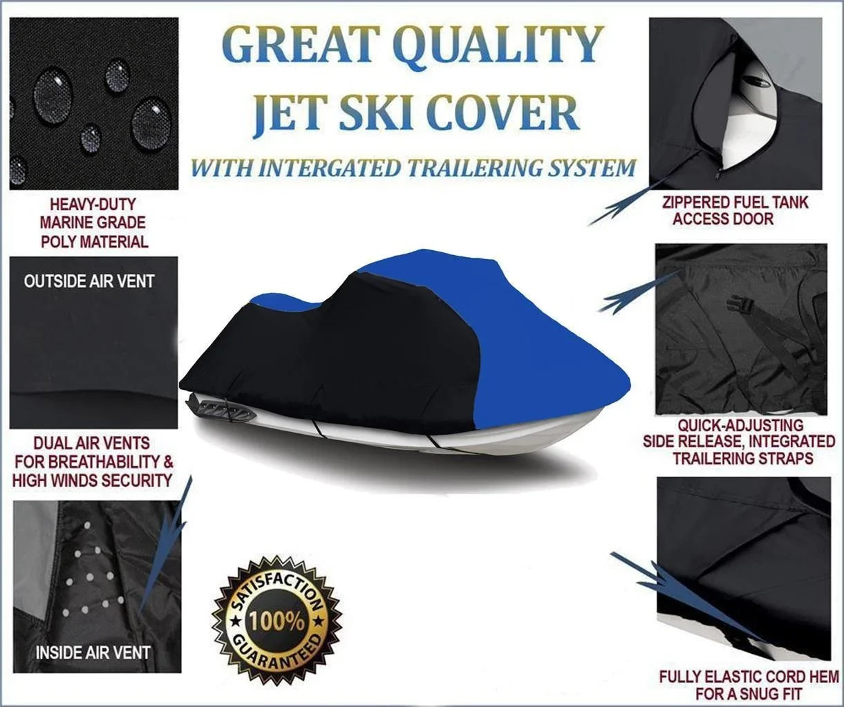 BLACK / BLUE HEAVY-DUTY Cover Compatible for KAWASizeAKI SizeTX-15F 2018 2019 2020 Jet Sizeki Cover PWC Jet Sizeki Trailerable Cover