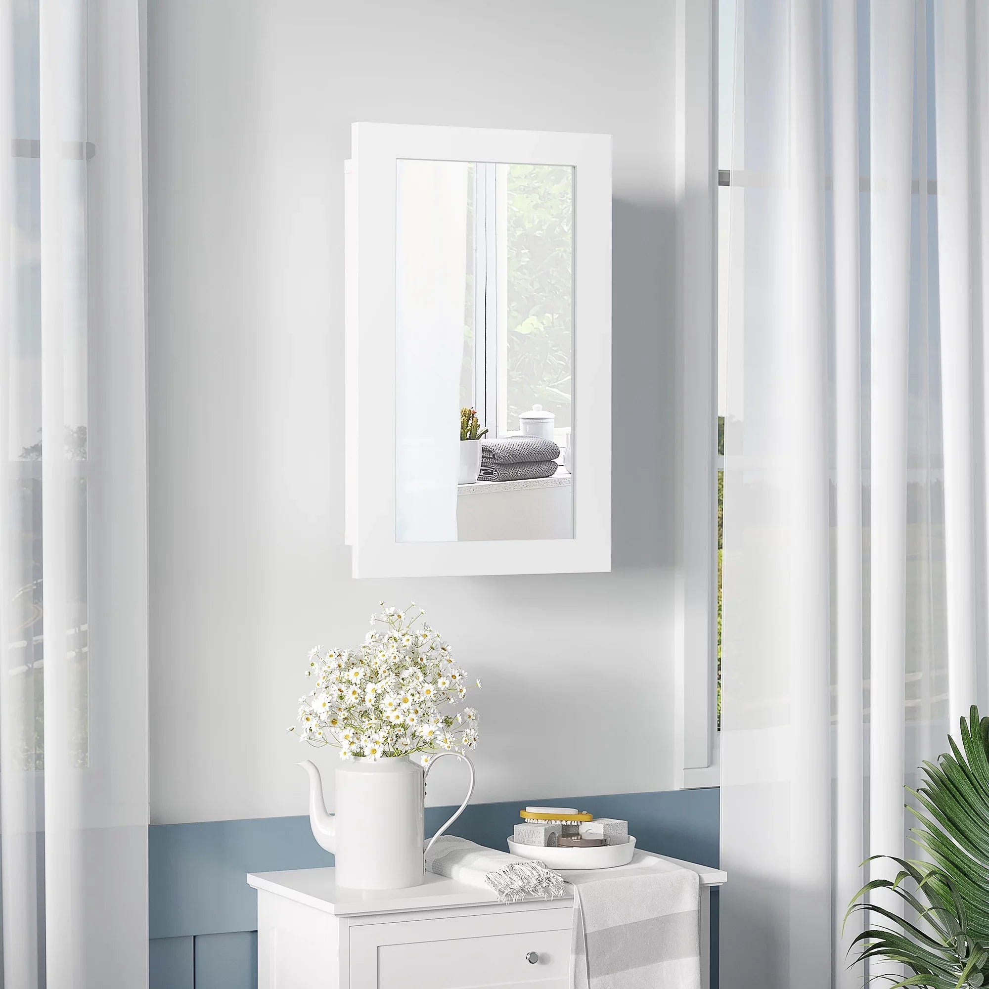 kleankin Bathroom Medicine Cabinet, Wall Mounted Mirror Cabinet, Ivory