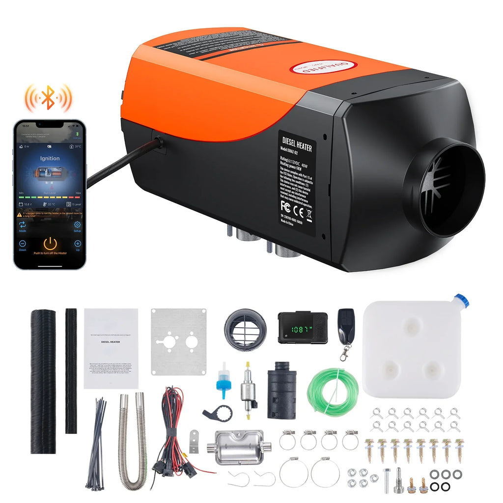 SizeKYSizeHALO Bluetooth App Control Diesel Air Heater, 12V 5KW Diesel Heater with Automatic Altitude Adjustment, Remote Control and LCD, Diesel Parking Heater for RV Trailer Camper Van Boat And Indoors