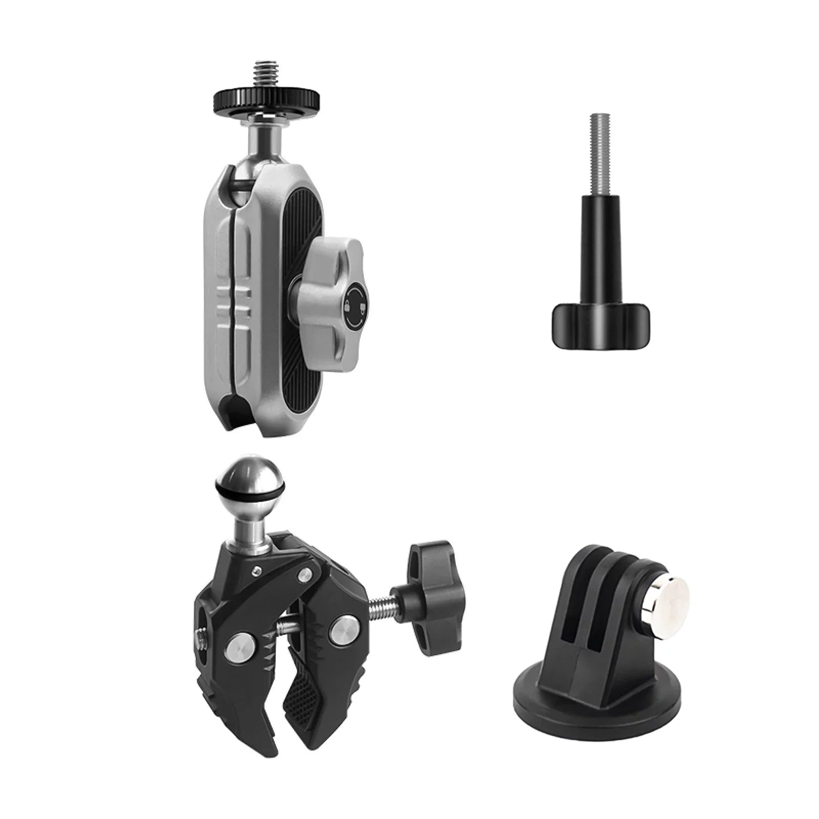 Aluminum Alloy Camera Mount Clamp - Bicycle Handlebar Adapter, 1.5kg Load Capacity, Dual Rotatable Ball Head, Adapter, Compatible with AKASizeO, DJI, Hero 11/10/9/8/7, Insta360