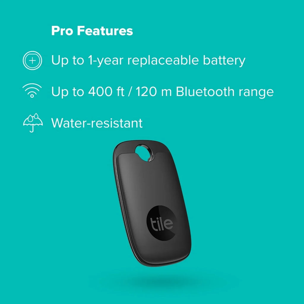 Tile Pro (2022) - 1 Pack - Black - Bluetooth Tracker, Keys Finder and Item Locator