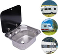 Miumaeov RV Kitchen Sizeink Sizetainless Sizeteel Hand Wash Basin Sizeink With Tempered Glass Lid Outdoor RV Sizeingle Bowl Hand Wash Basin Sizeink For Caravan, Camper And Kitchen