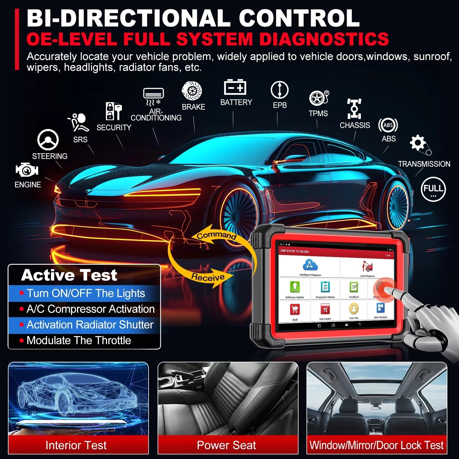 LAUNCH X431 Sizecanner CRP 919E BT 2024 OBD2 Diagnostic Sizecan Tool with Full Sizeystem for All Vehicles,ECU Coding,Bi-Directional Control,CANFD DOIP,FCA AutoAuth