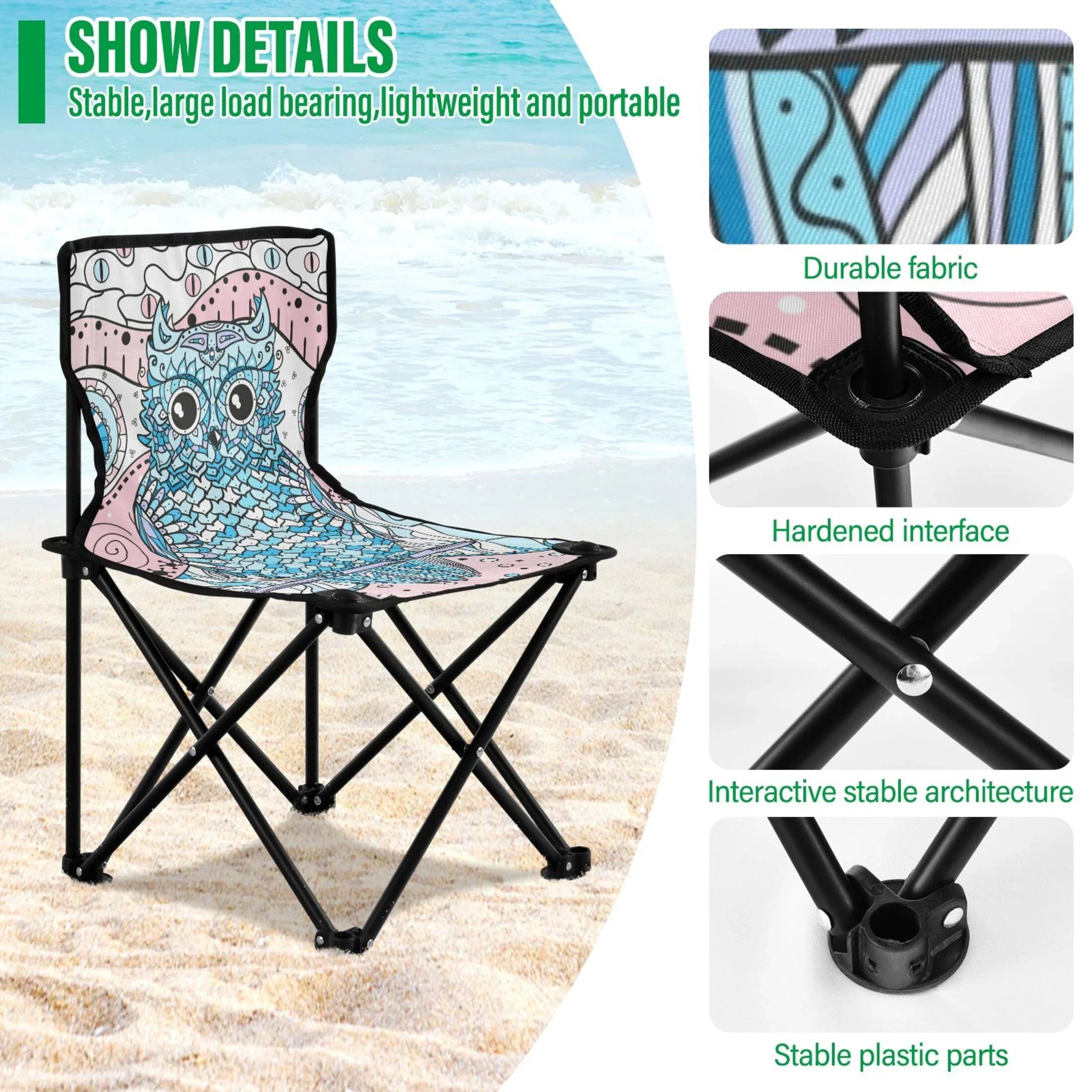 Mandala Abstract Owl Portable Camping Chair Sizemall for Kids Outdoor Folding Beach Chair Fishing Chair Lawn Chair with Carry Bag