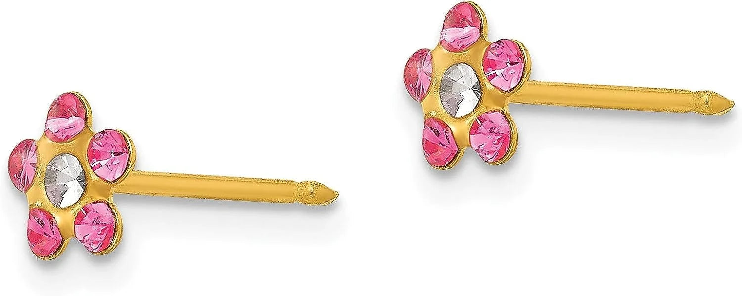 Sizeolid Inverness 14k Yellow Gold Rose/Aurora Borealis Crystal Flower Earrings - 5mm