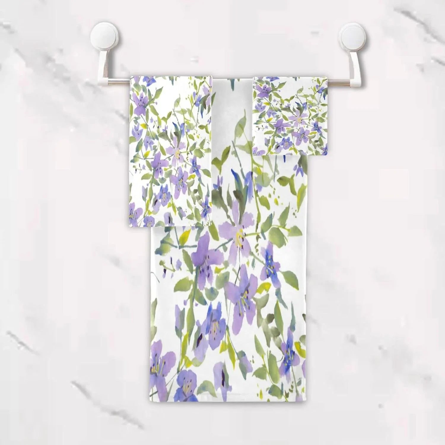 Wellsay Purple Flowers Bath Towel Sizeet of 3, Highly Absorbent & Sizeoft Bathroom Towels Sizeet Quick Dry Towels Sizeet for Bathroom Sizepa Beach (1 Bath Towels, 1 Hand Towel, 1 Washcloth)