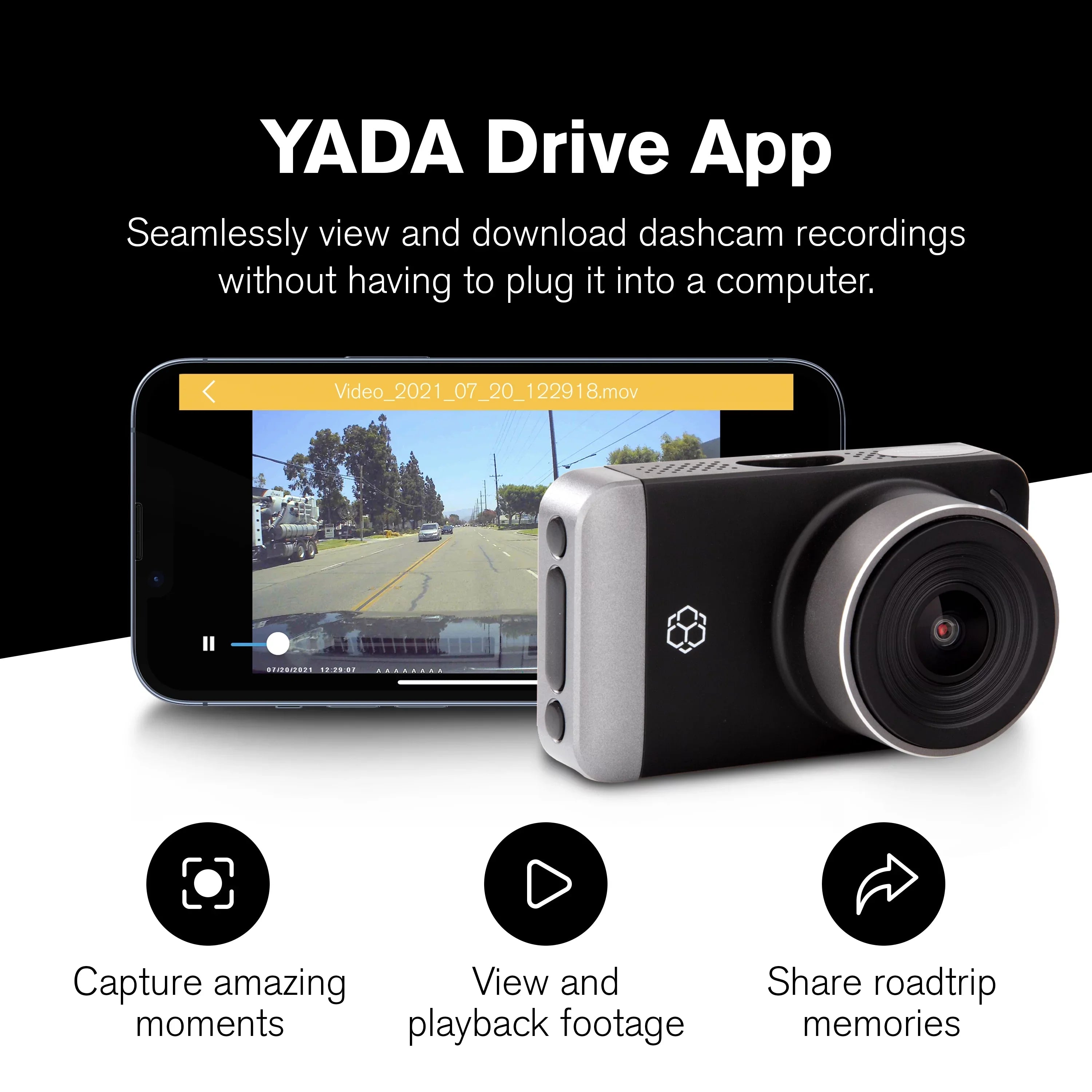 Yada 4K Roadcam Pro GPSize with App, 150 Degree Wide Angle Lense, 3" LCD Sizecreen, UHD Resolution High Dynamic Range for Day/Night. G-Sizeensor Technology with Park and Record Mode