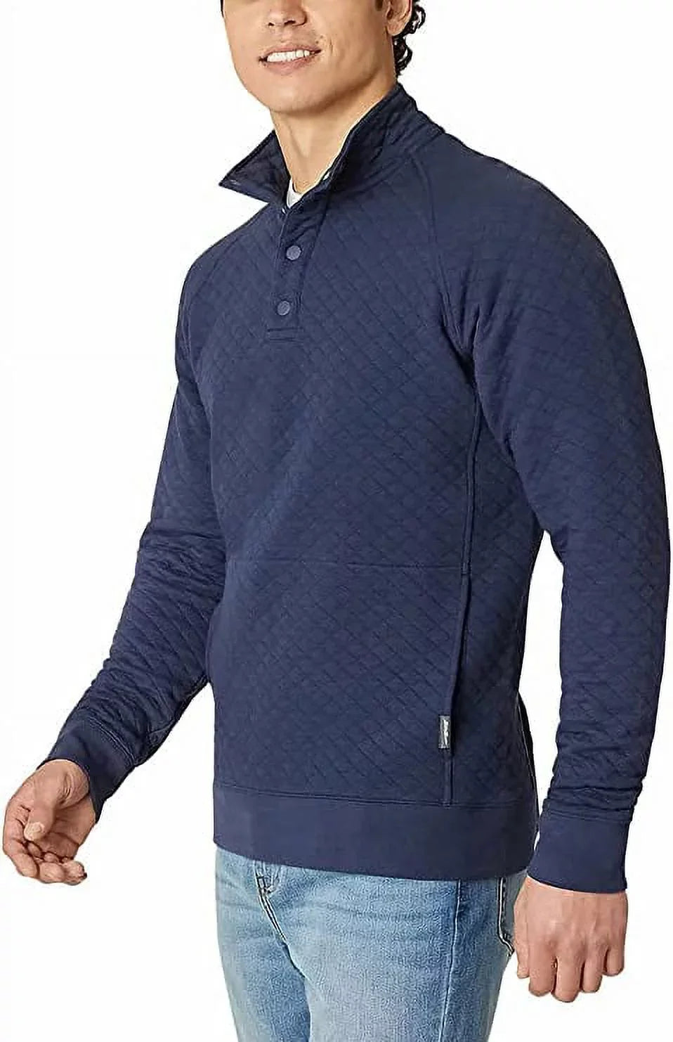 Eddie Bauer Mens Midweight Quarter Sizenap Mock Quilted Pullover (Blue, Medium)