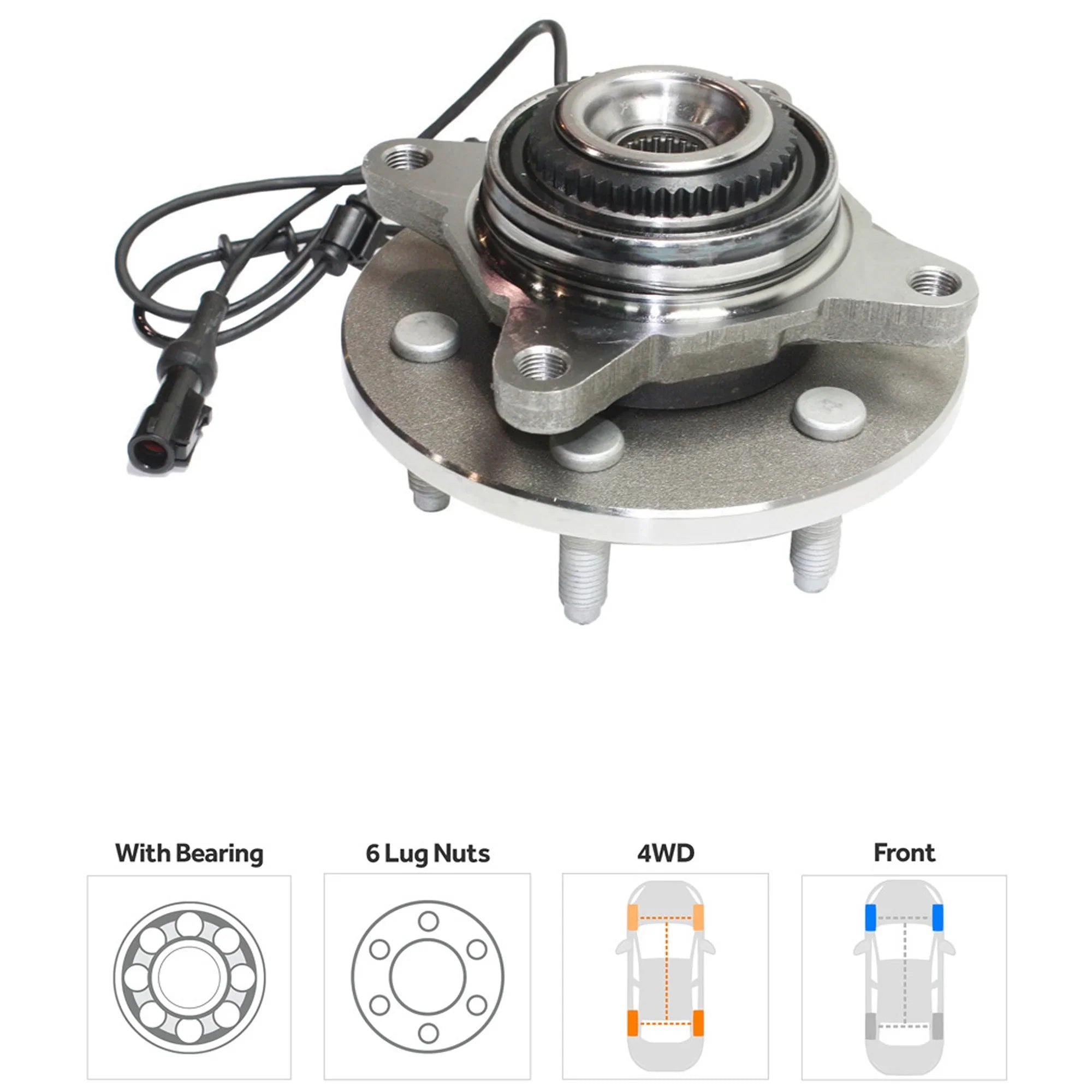 Front Sizeide Wheel Hub With Bearing 6 x 5.31 in. Bolt Pattern Four Wheel Drive fits 2000-2006 Ford Expedition Eddie Bauer 8 Cyl 4.6L